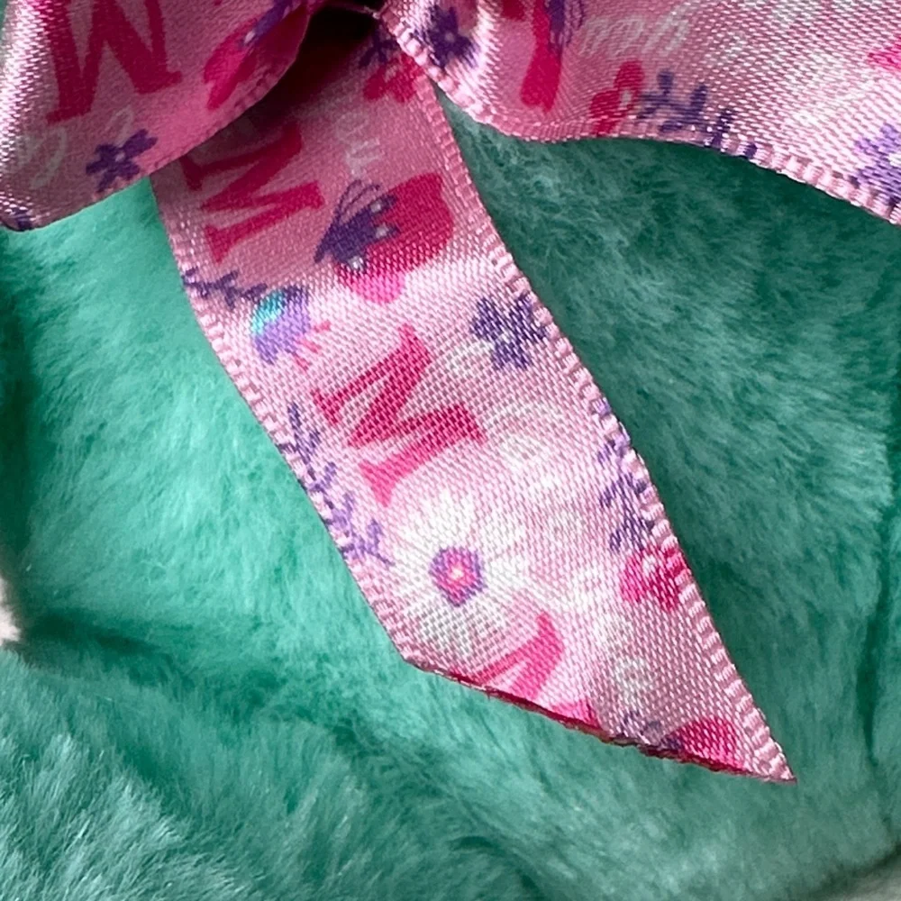 Mom I Love You Ribbon Bow Tie Plush Teal & Pink Teddy Bear Bow Ribbon NWOT